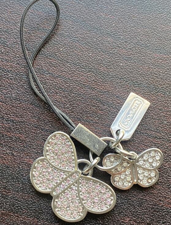 Coach Accessories - Coach Multi BUTTERFLY Pink White Glitter Charm Fob Keychain Rare Pave Stones